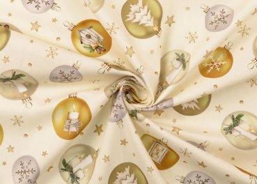 Preview: Weihnachtskugeln Weihnachtsstoff ecru Baumwolle Webware Meterware Preview: Weihnachtskugeln ecru moderner Weihnachtsstoff auf Baumwolle Popeline